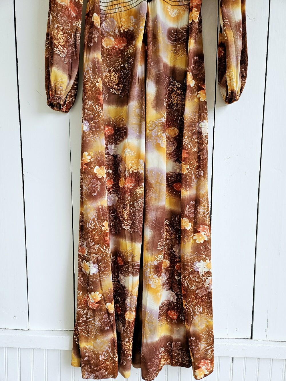 True Vintage 70's Floral Maxi Dress Size XS/S Long Sleeve V Neck - Picture 5 of 6